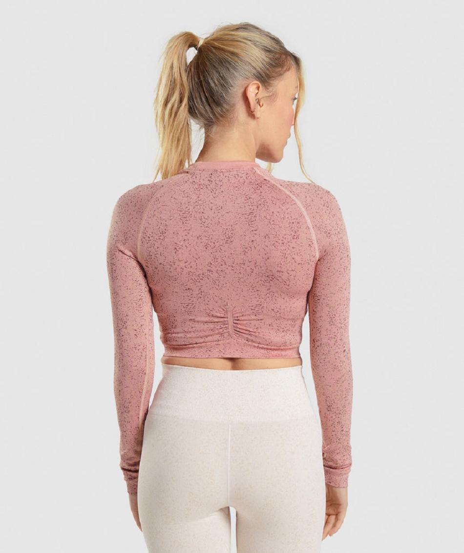 Gymshark Adapt Fleck Seamless Long Sleeve Ženske Ošišane Majice Roze | HR 3626NWY